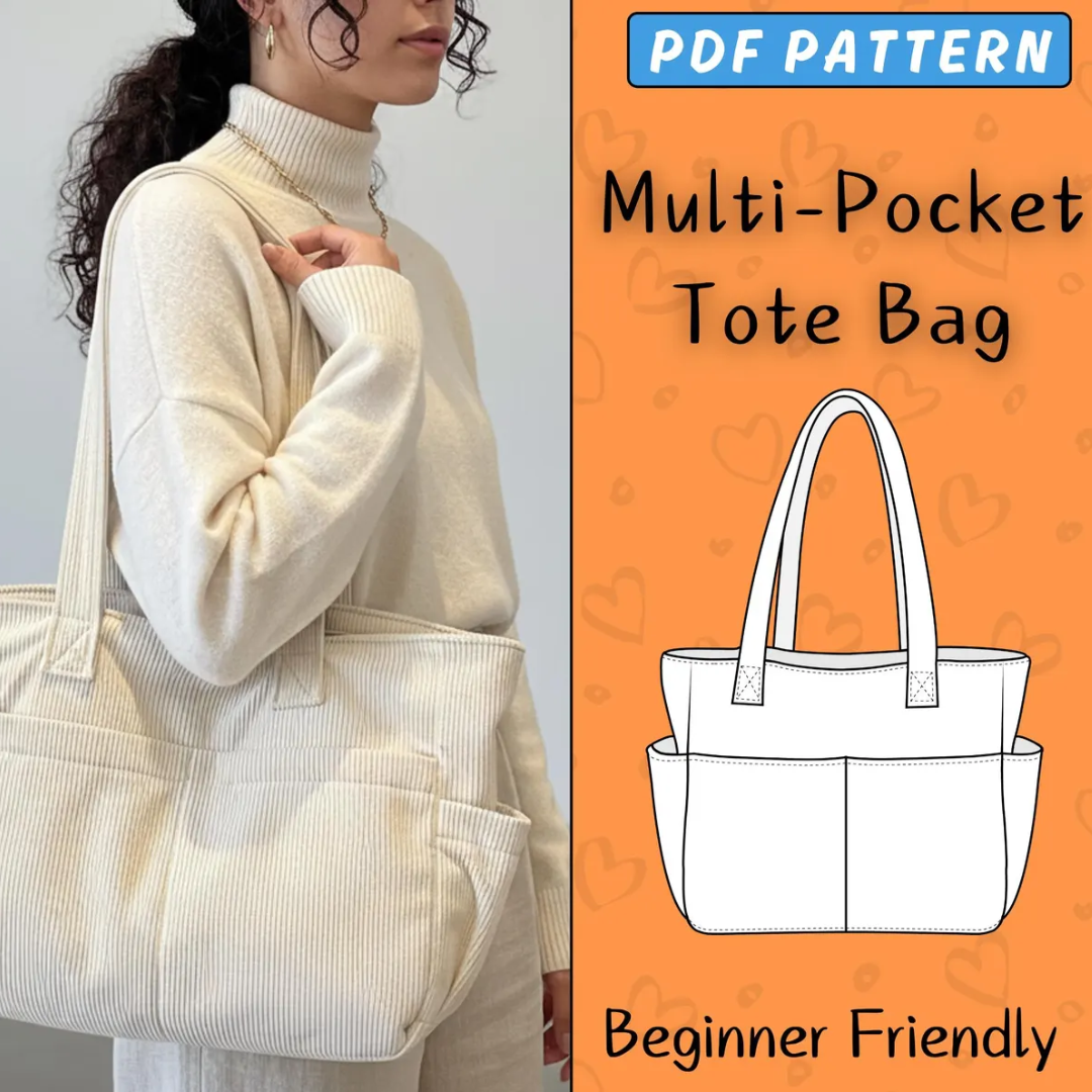 Tote Bag Sewing Pattern | Multi-Pocket Shopping Bag PDF Pattern | Canvas Shopper Bag For Women | Easy Carrying Handbag Pattern | School Bag