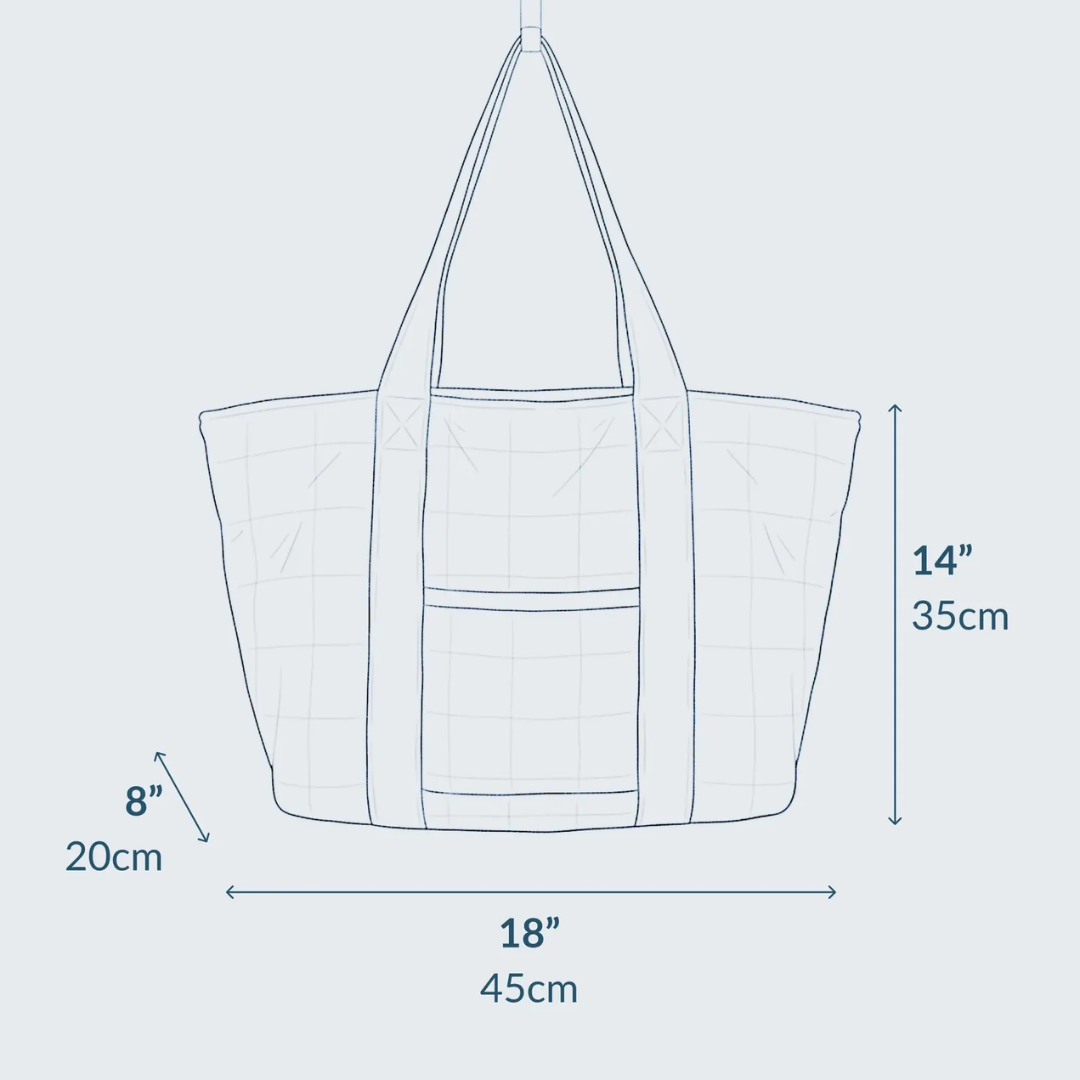 Quilted tote bag sewing pattern with handles, outer pocket, and inner lining with pockets – PDF and video tutorial