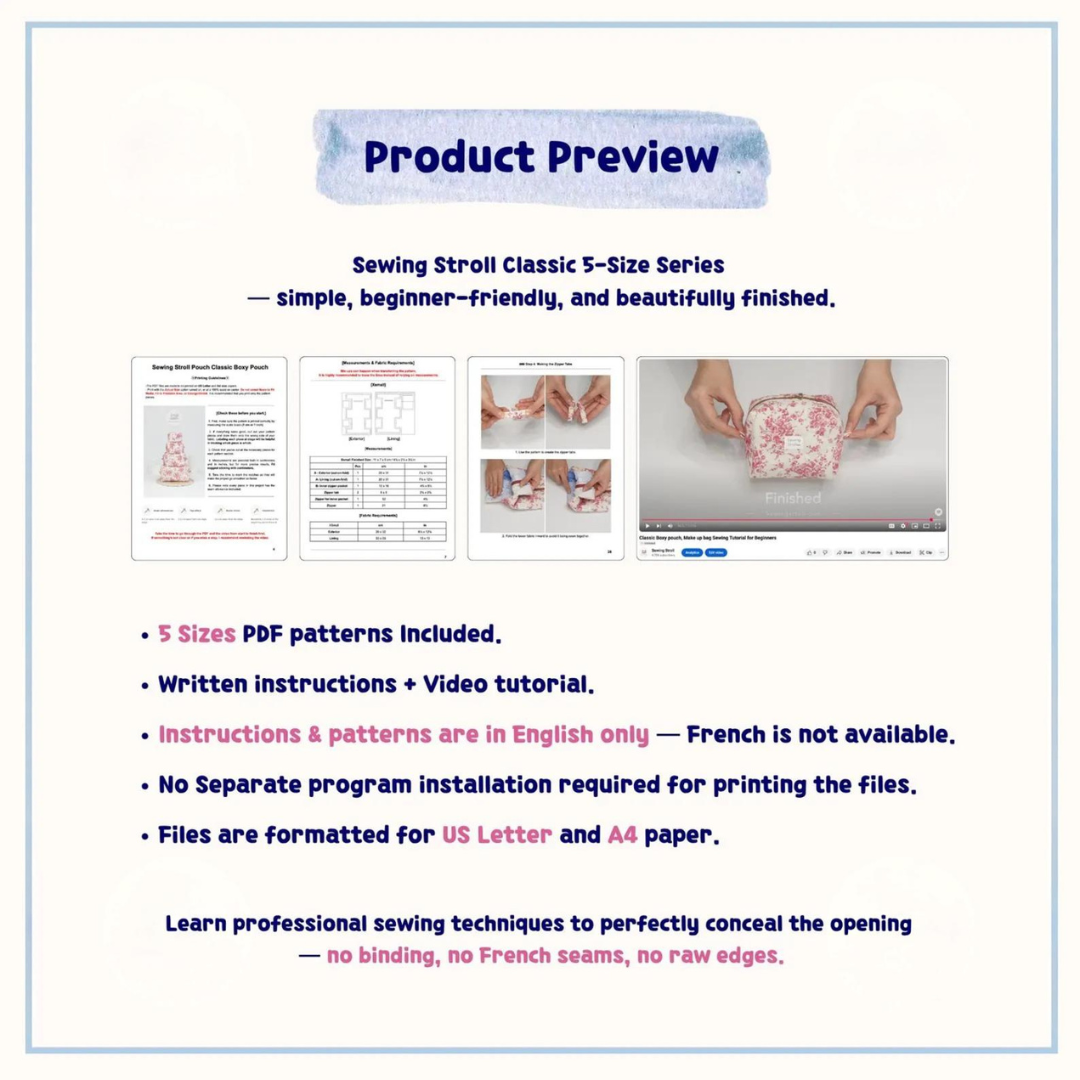 Travel Bag PDF Sewing Pattern, 5 Sizes, Makeup Bag, Hair Tool Organizer (4K Video)