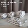 Makeup bag sewing pattern, 2 styles, 3 sizes, Quilted toiletry bag