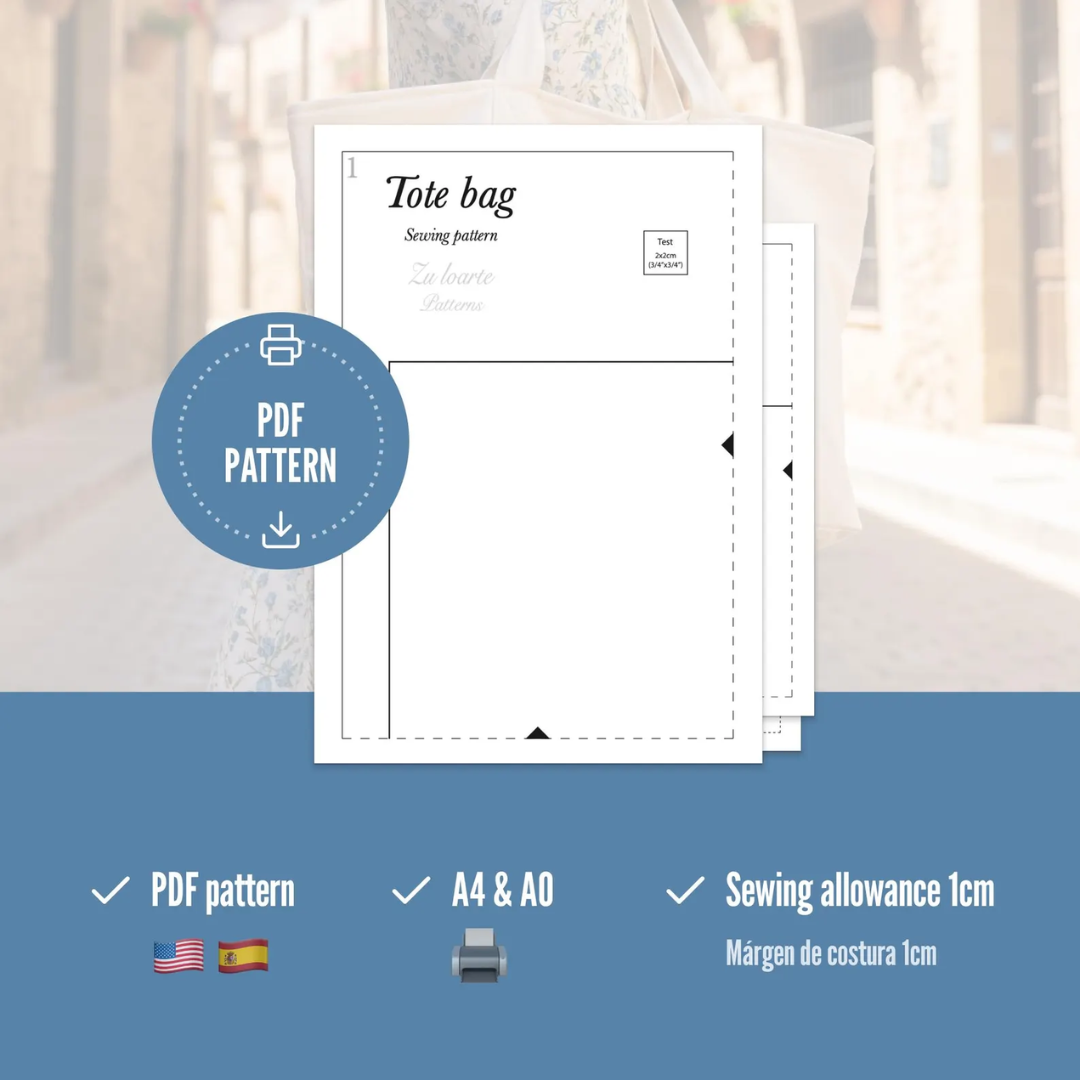 Quilted tote bag sewing pattern with handles, outer pocket, and inner lining with pockets – PDF and video tutorial